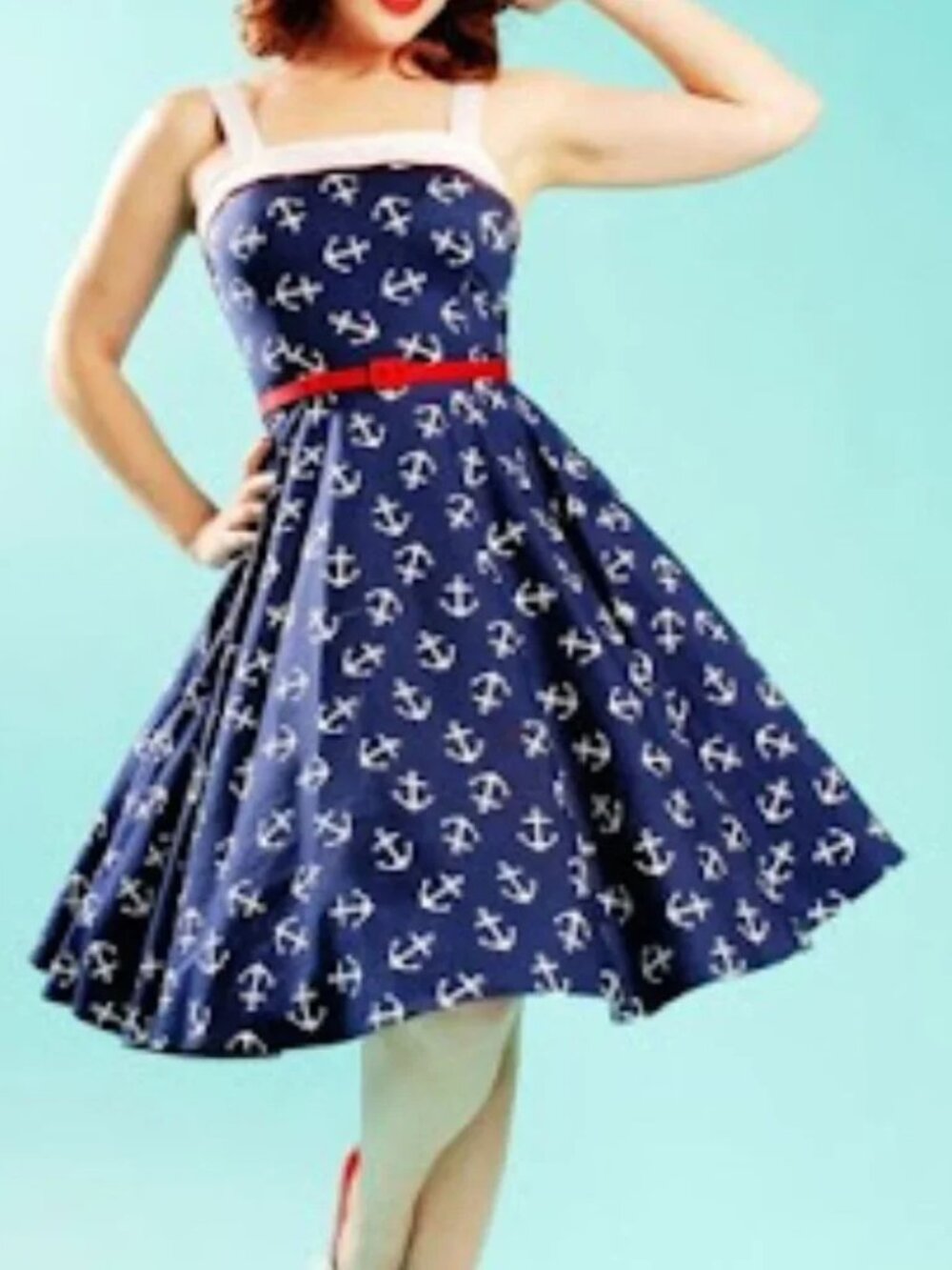 Pinup Couture Netti Dress in Nautical Anchor Print L NO BELT